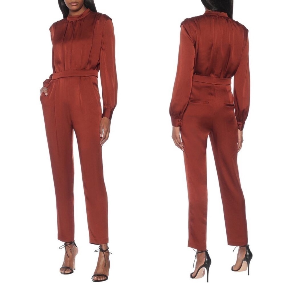 Veronica Beard Kavia Rust Satin Mock Neck Jumpsuit in Clay Size 6